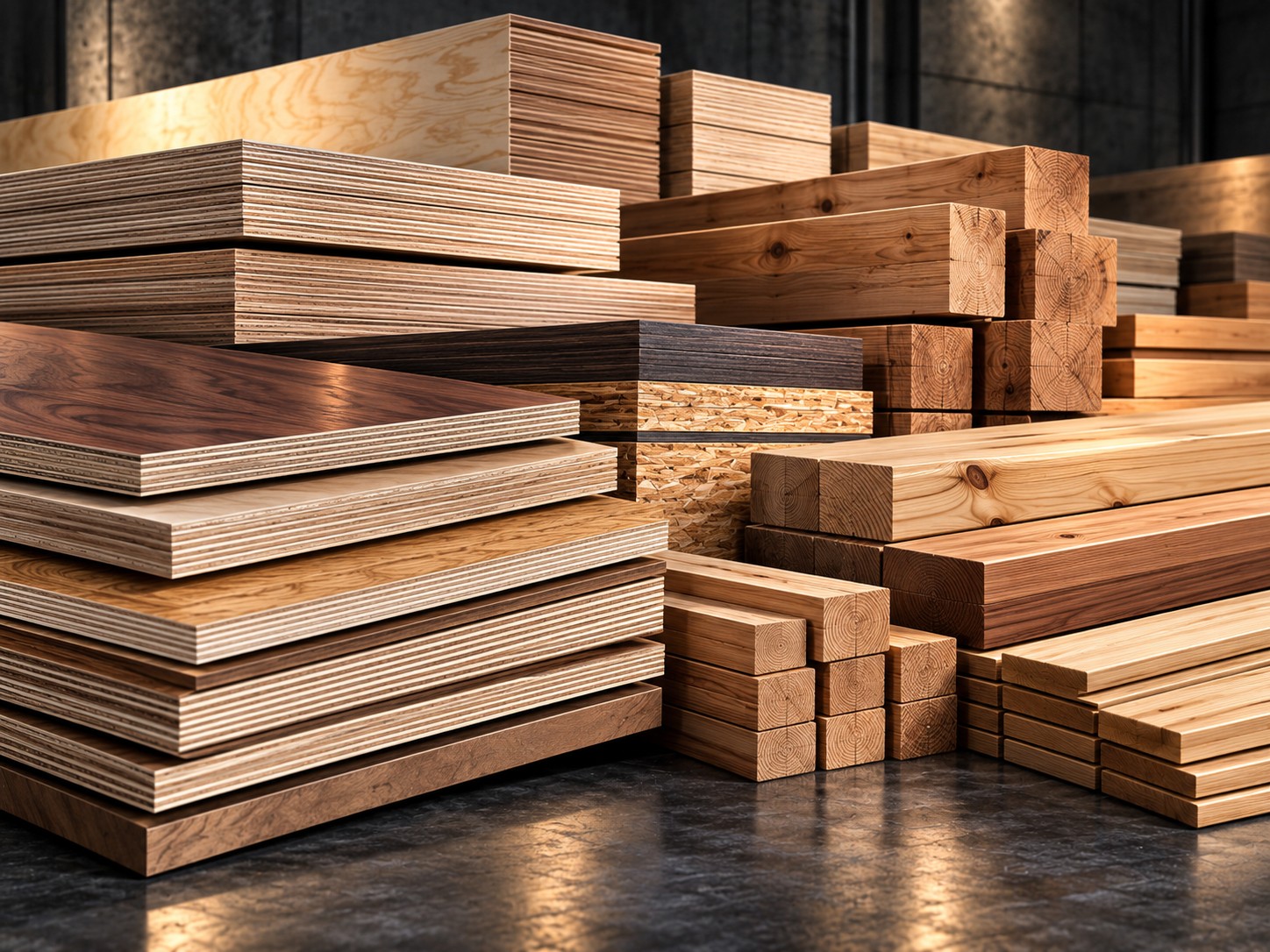 Plywood, wood panels and timber products